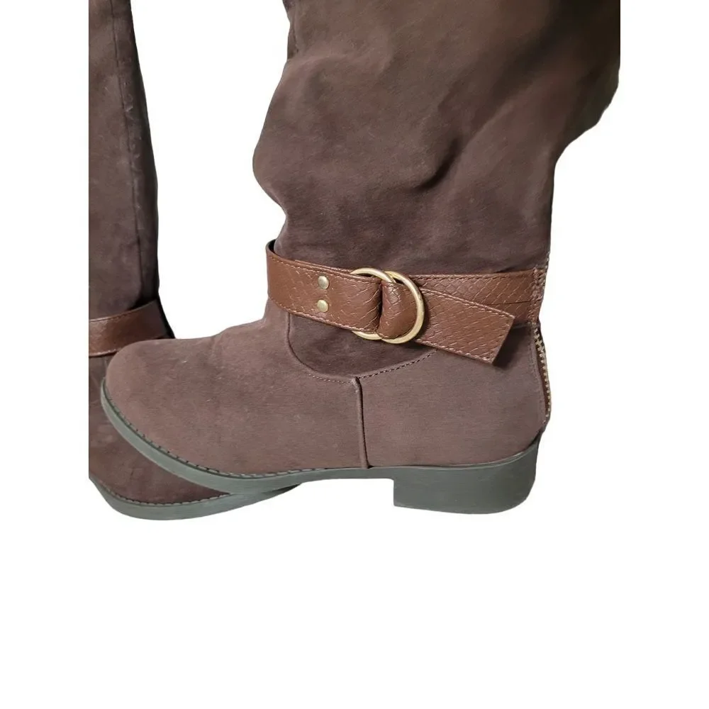 Brown Faux Suede Buckle Strap Over‎ the Knee Womens Back Zippered Boot Size 7